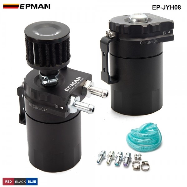 Epman Universal Aluminum Oil Catch Tank Can Reservoir Tank Breather Filter Color Black Red